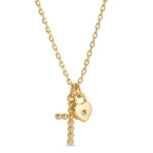 NWOT Gold Heart and Cross Pendant Necklace OS